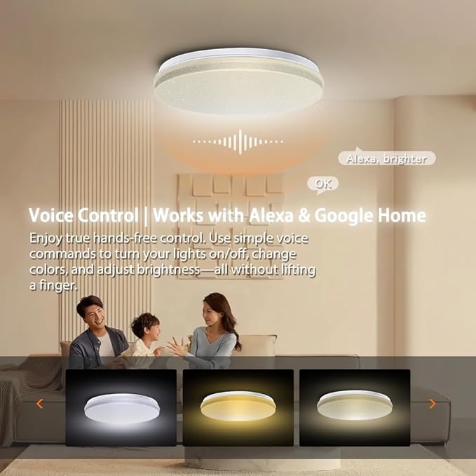 1-Pack, 12 inch Smart LED Music Ceiling Light with Bluetooth Speaker, Compatible with Alexa & Google Home, Color Changing RGB Dimmable Light for Living Room, Bedroom, Kitchen
