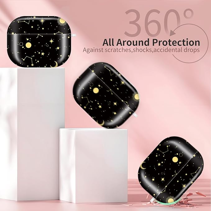 AirPod Pro 3 (2025) Case Cover for Women, Cute Shockproof TPU Protective Case with Gold Round Buckle, Anti-Drop Design Boho Sun
