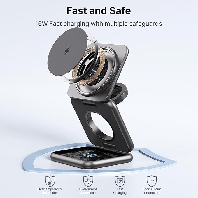KU XIU Wireless Charger for Samsung,Zinc Alloy Foldable 3 in 1 Wireless Charging Station for Samsung Galaxy S26 S25 Ultra S24 S23 Note Z Fold 7 Flip/Buds,Fast Charger for Galaxy Watch Ultra 8 7 6 5 4