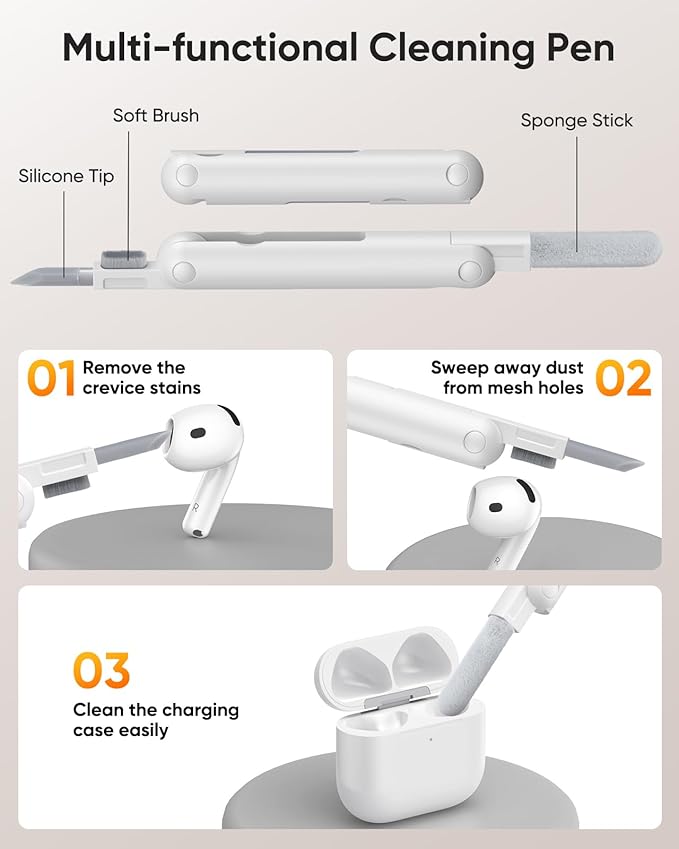 MoKo for AirPods 4 Case with Lock 2024 - Compatible with MagSafe, Phone Stand & Auto Pop-up for AirPods 4th Generation Case, Military-Grade Protective Cover with Cleaner Kit, White