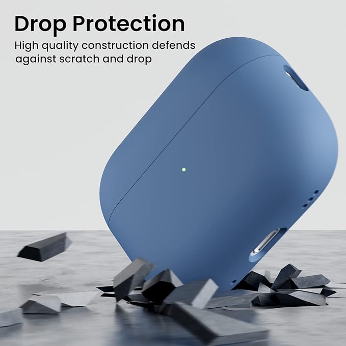 ORNARTO Compatible with AirPods Pro 2 Case 2022, Full Protective Hybrid Silicone for AirPods Pro 2nd Generation Case, Front LED Visible Skin Cover-Blue