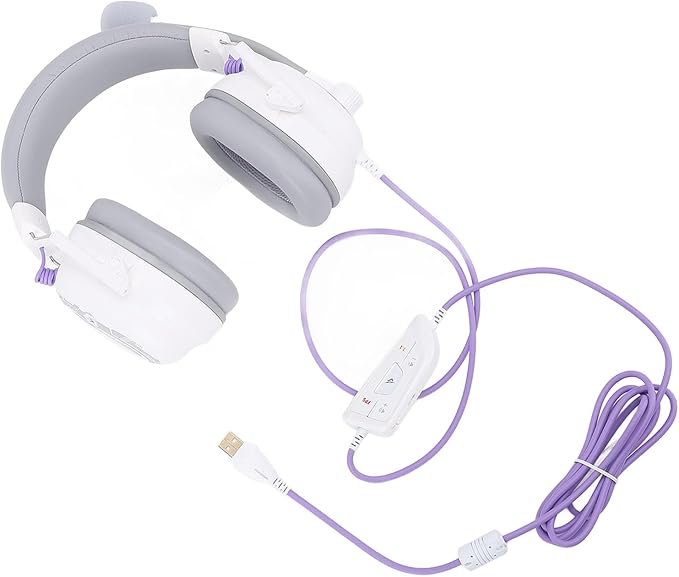 VBESTLIFE Wired USB Gaming Headset, Advanced 7.1 Surround Sound, AI Noise Reduction Microphone, Control Box, Lightweight Over Ear Wired Headphones for Gaming (Black) (White)