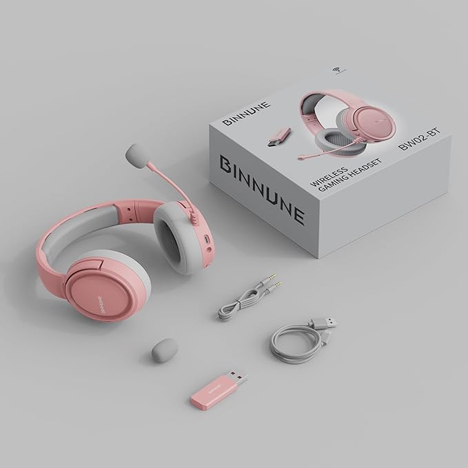 BINNUNE Wireless Gaming Headset for Ps5, Ps4, PC - 2.4GHz Low-Latency USB Dongle & Ultra Stable Gaming Headphones with Flip Microphone, 40-Hr Battery Gamer Headset for Switch, Laptop, Mobile, Mac