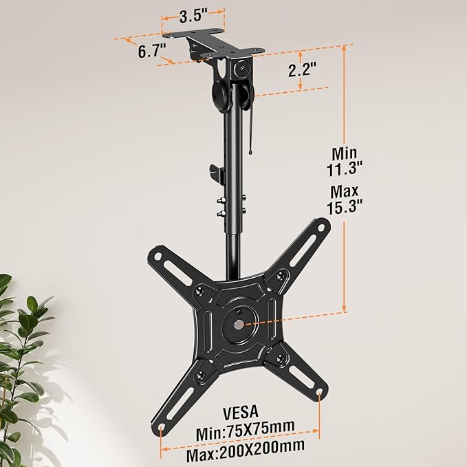 ELIVED Flip Down Ceiling TV Mount for Most 14-40 Inch TVs, Floding TV Mount for Flat and Pitched Roof, Height Adjustable Full Motion tv Bracket 360° Swivel, Max VESA 200x200mm, up to 22 Lbs, YD3030