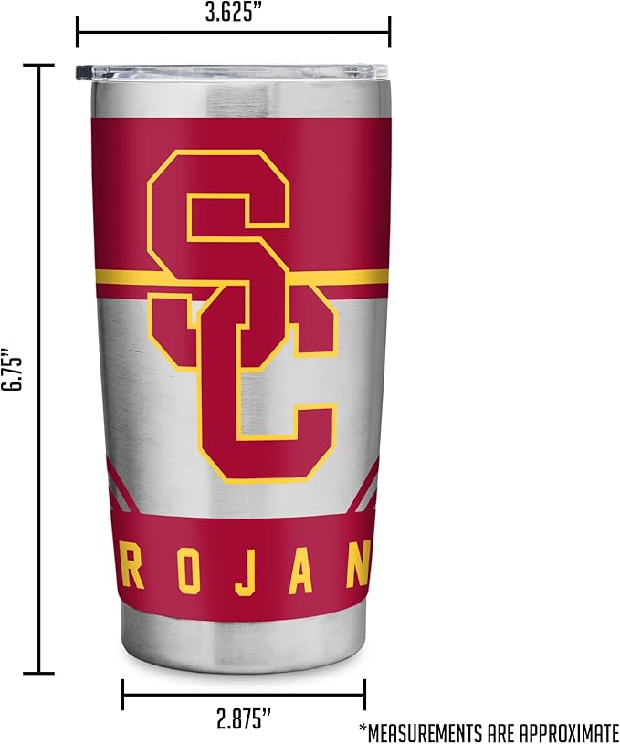 Rico Industries NCAA 20oz Stainless Steel Tumbler with Lid - Great For Coffee, Tea, Water or Cocktails