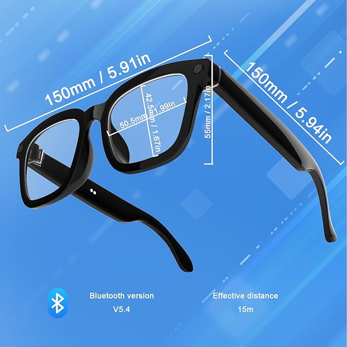 AI Bluetooth Smart Glasses with Camera, 1200P Video Recording Glasses, 8MP Anti-Shake Camera Glasses, Voice Assistant, Supports Photo/Video/Audio Recording, with AI Assistant & Real-Time Translation