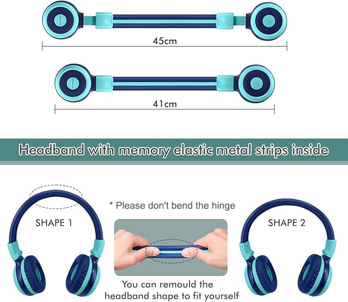 SIMOLIO Kids Bluetooth Headphones with Microphone and 75dB,85dB,94dB Volume Limit, Foldable Lightweight & Adjustable, Wireless Headphones for Kids Boys Girls Children Tablet iPad Blue