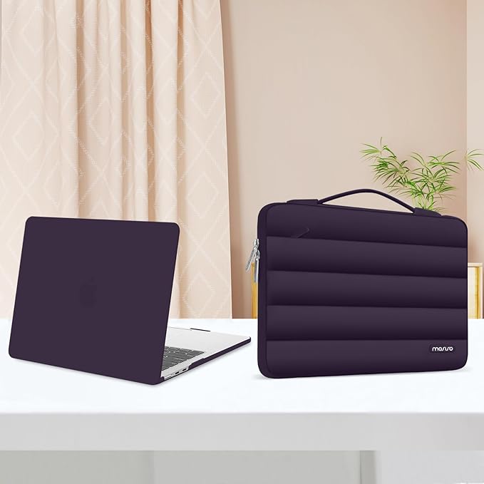 MOSISO Compatible with MacBook Air 13 inch Case M5 2026 M4 2025 M3 M2 2024-2022 A3449 A3240 A3113 A2681, Hard Case&Puffy Bag&Keyboard Cover&Webcam Cover&ScreenFilm for MacBook Air 13.6, Plum Purple