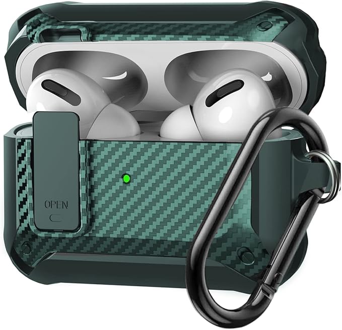for Airpods Pro 2/1 Gen Case Cover with Lock Clip (2019/2022/2023), Rugged Locking Protective Case for Airpod Pro 2nd Generation Shockproof Armor Skin for Apple iPod Pro, Army Green