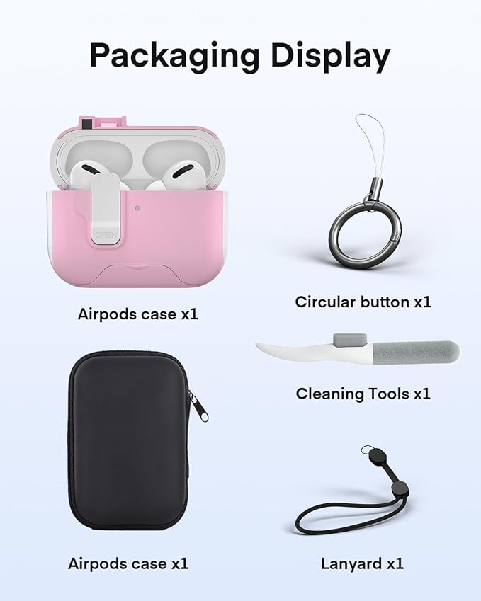 Maxjoy for AirPods Pro 3 Protective Case with Cleaning Kit, Military Hard Case with Lock Shock-Absorbing, White Pink