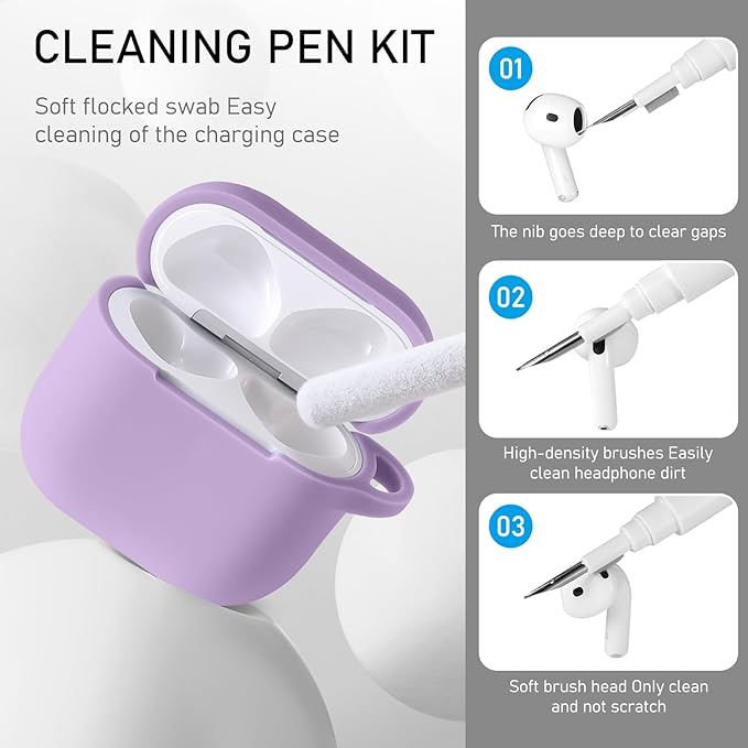 Maxjoy for Apple Airpods 4th Generation Case Cover(2024), Silicone Case with Cleaner Kit & Keychain Compatible with Airpods 4 case for Women,Men-Purple