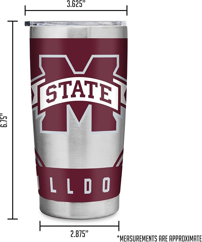 Rico Industries NCAA 20oz Stainless Steel Tumbler with Lid - Great For Coffee, Tea, Water or Cocktails