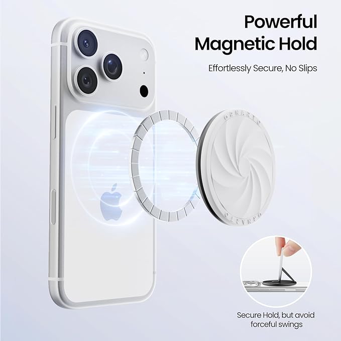 ORNARTO Vortuxe for MagSafe Phone Grip with Kickstand, Soft Liquid Silicone Finger Loop Grip, Phone Ring Holder for Back of Phone, Premium Build & Comfy Touch, White