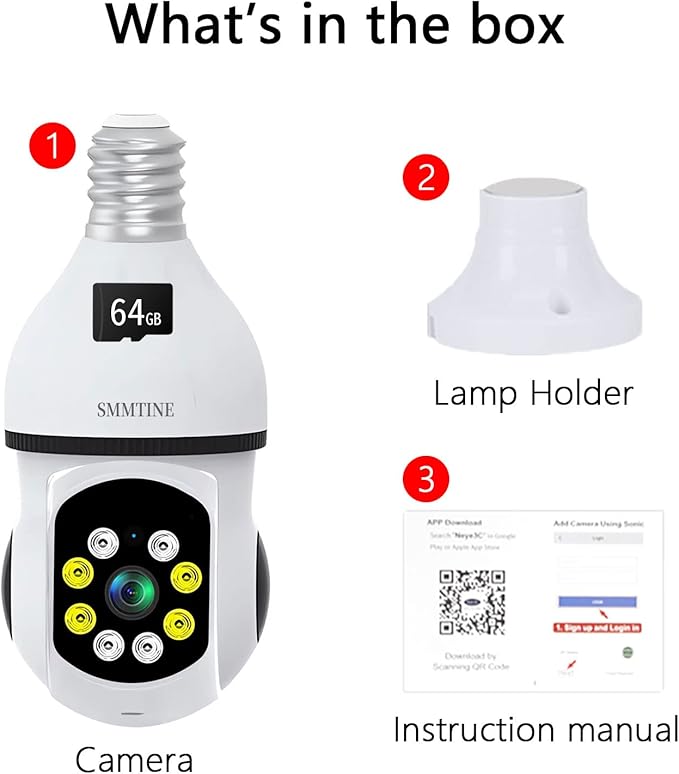 N_EYE 8mp/4k Light Bulb Security Cameras 2.4GHz&5GHz Outdoor Wireless WiFi Light Socket Screw in Security Cameras for Home Security Safe Cam Lightbulb Cameras Night Vision up 128g sd Card