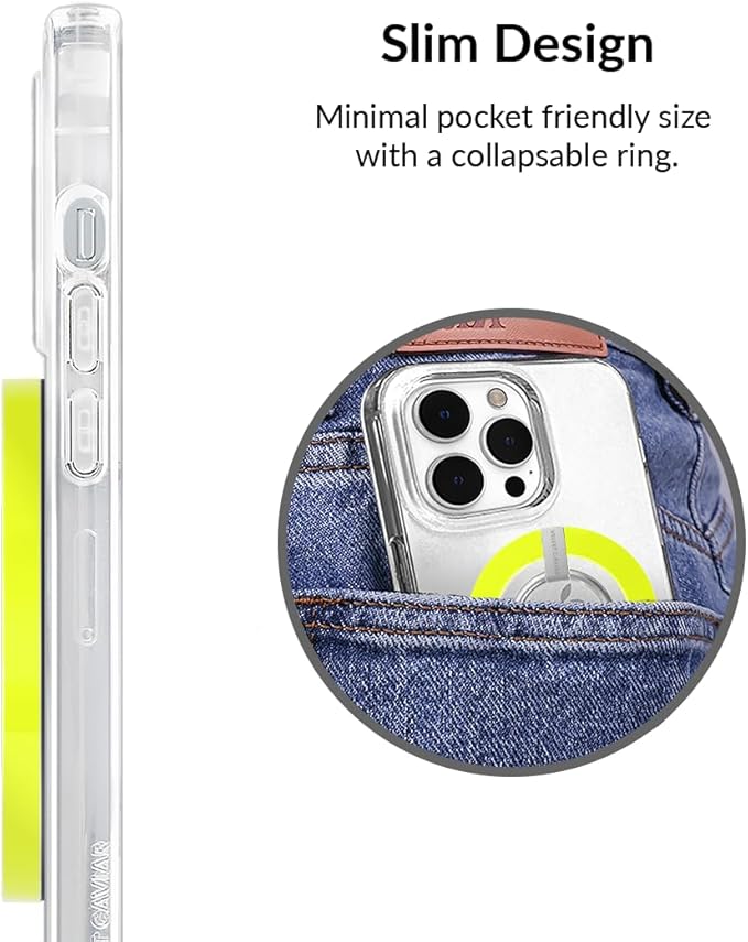 VELVET CAVIAR Compatible with MagSafe Phone Grip - Magnetic Ring Holder with Adjustable Stand - Removable MagSafe Accessories for iPhone 16, 15, 14, 13, 12 (Neon Yellow)