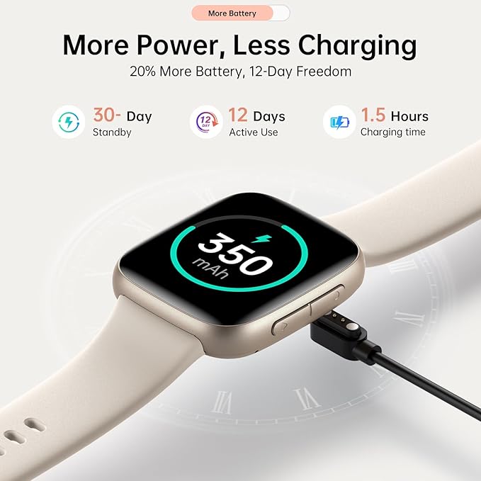 Smart Watch for Women Men, 1.85" HD AMOLED Display, 2 Bands Included, Works with iPhone & Android, 12-Day Battery, 3ATM Waterproof, Bluetooth Call, Health & Fitness Tracker, Beige