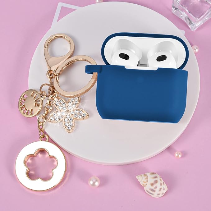 VISOOM Case for Airpods 3 Pink Airpods 3rd Cases 2021 Silicone for iPod 3 Earbuds Case Cover Women Wireless Charging Case with Accessories Girl Bling Keychain for Apple Ear Buds 3rd Generation