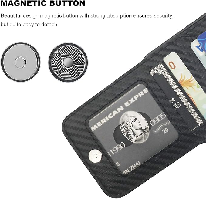 KIHUWEY Compatible with iPhone 15 Case Wallet with Credit Card Holder, Flip Premium Leather Magnetic Clasp Kickstand Heavy Duty Protective Cover for iPhone 15 6.1 Inch (Carbon Black)