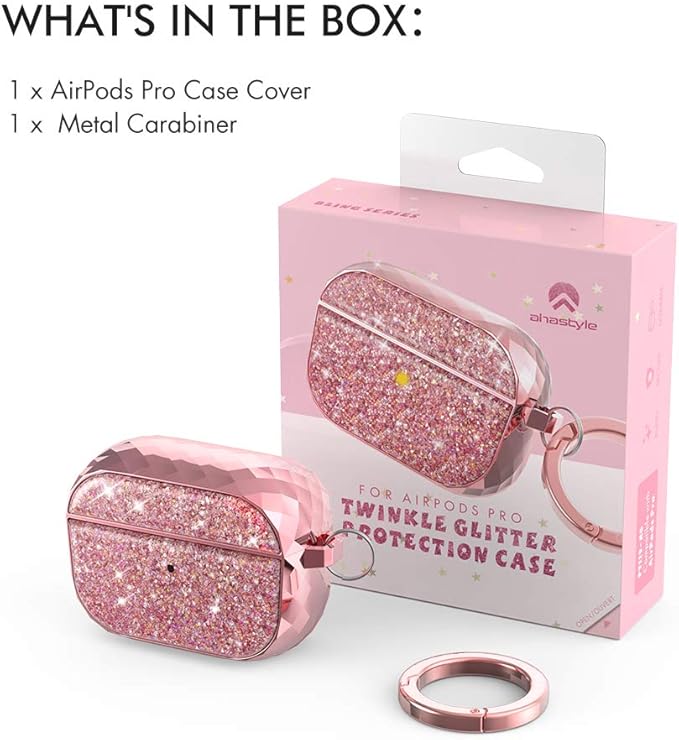 AhaStyle AirPods Pro Case Cover for Women Girls, Luxury Glossy Hard Shell Case Cover Accessories Compatible with Apple AirPods Pro Charging Case (Rose Gold)