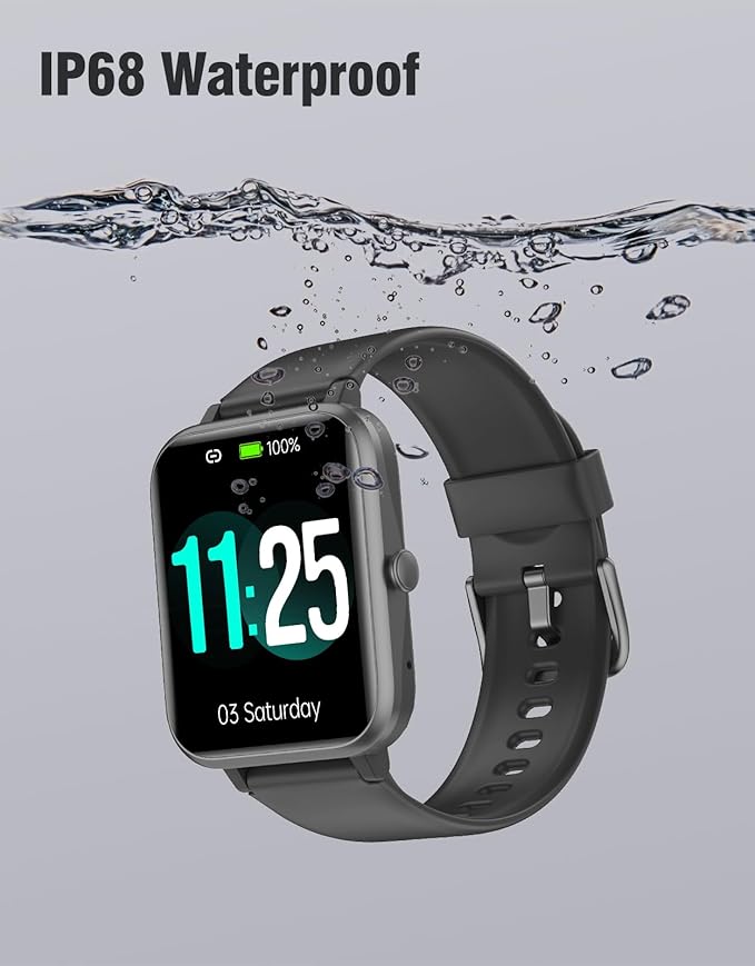 Fitness Tracker Fitness Watches for Women Men (Make/Answer Calls), 1.85" Smart Watch for iPhone/Android Phones, Heart Rate/Sleep Monitor Steps Tracker Watch Pedometer IP68 Waterproof (Dark Black)