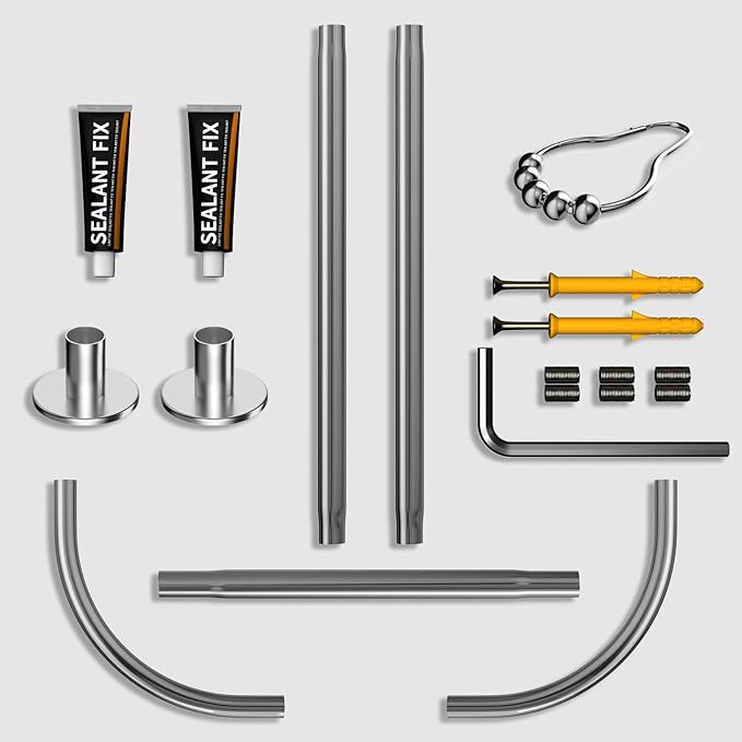 U Shower Curtain Rod Adjustable Stainless Steel U Shaped Rack Drill Free Install for Bathroom, Bathtub, Clothing Store (U Shaped, Length on both sides:31.5"-47",Middle width:34.7"-43")