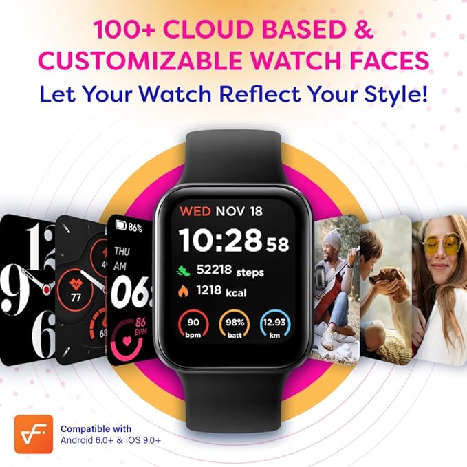 OCTANDRA Go VeryFit 1.69" Smart Watch - Heart Rate Blood Oxygen Saturation Sleep Monitor - Step Counter Pedometer - 5ATM Exercise Activity Fitness Tracker Watches for Men Women (ID207) (Black)