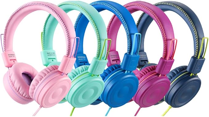 M1 Kids Headphones Wired Headphone for Kids,Foldable Adjustable Stereo Tangle-Free,3.5MM Jack Wire Cord On-Ear Headphone for Children (Purple)