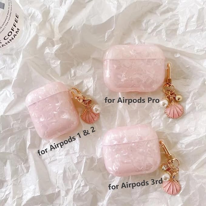 Compatible with Airpods 3rd Generation Case, PHOEACC Dream Luxury Airpod 3 Case Cute Protective Cover with Shell Pearl Keychain for Girls Teens Women (Pink)