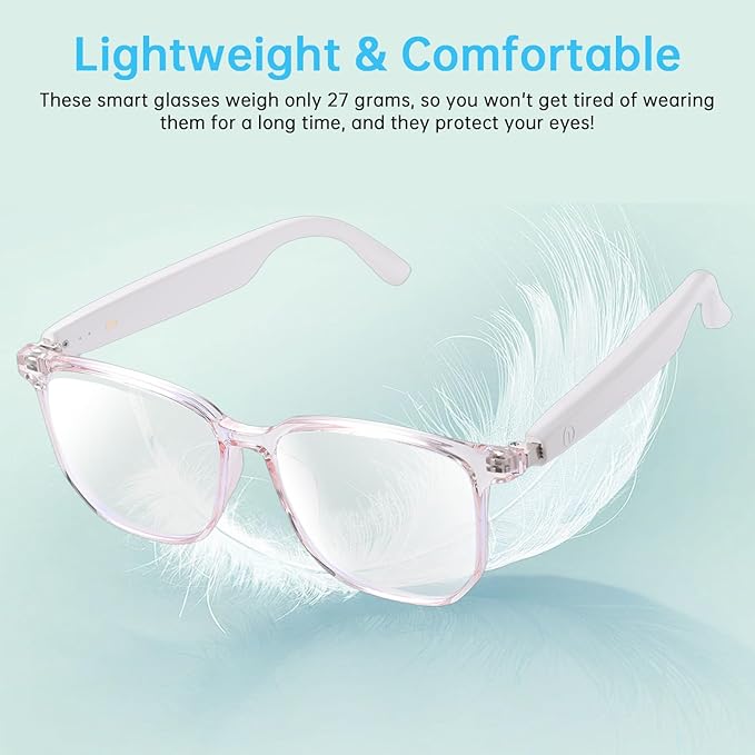 AI Smart Glasses for Women Men, Clear Frame Blue Light Glasses, Real-Time Translation(160+Languages), Photo Translation, No Subscription, Bluetooth 6.0 AI Translation Glasses for Business Travel-Pink