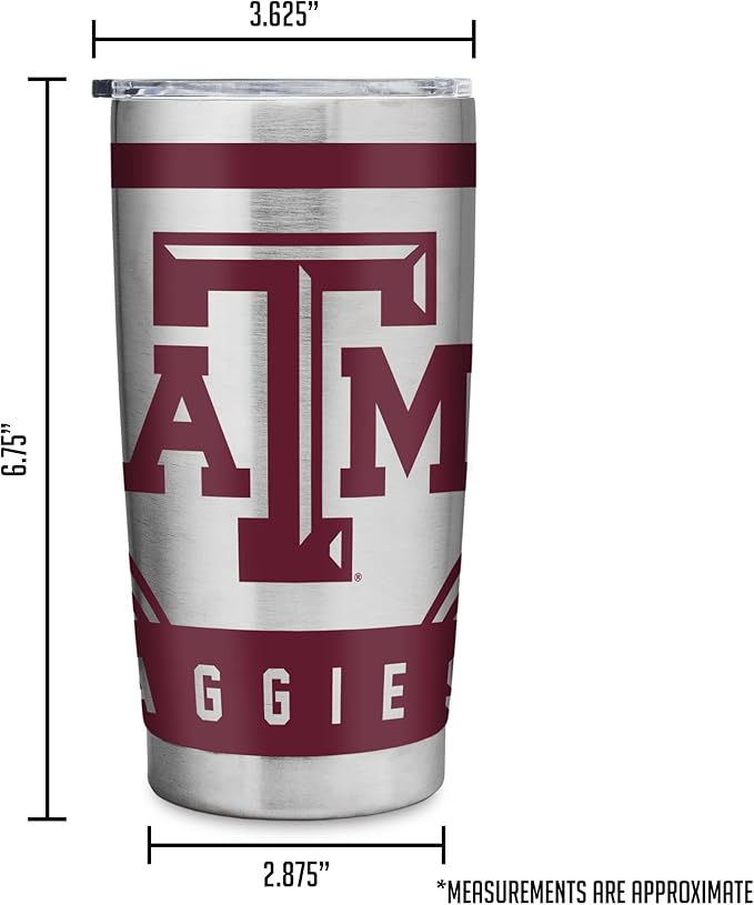 Rico Industries NCAA 20oz Stainless Steel Tumbler with Lid - Great For Coffee, Tea, Water or Cocktails