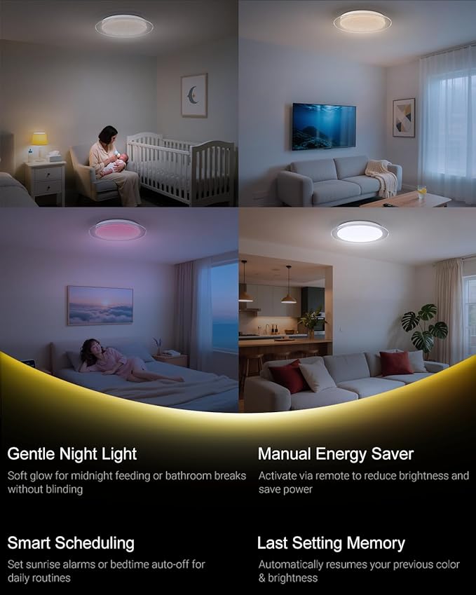 1-Pack, 15 inch Smart LED Music Ceiling Light with Bluetooth Speaker, Compatible with Alexa & Google Home, Color Changing RGB Dimmable Light for Living Room, Bedroom, Kitchen