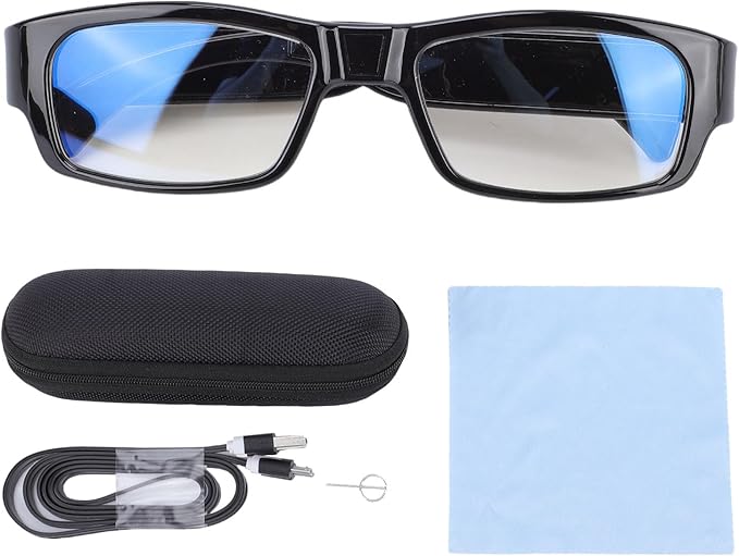 PUSOKEI 1080P HD Camera Glasses, Wearable Recording Glasses with Smart Stabilization & Wide Angle Lens, 1.5H Battery for Cycling, Sports, First - Person View Recording