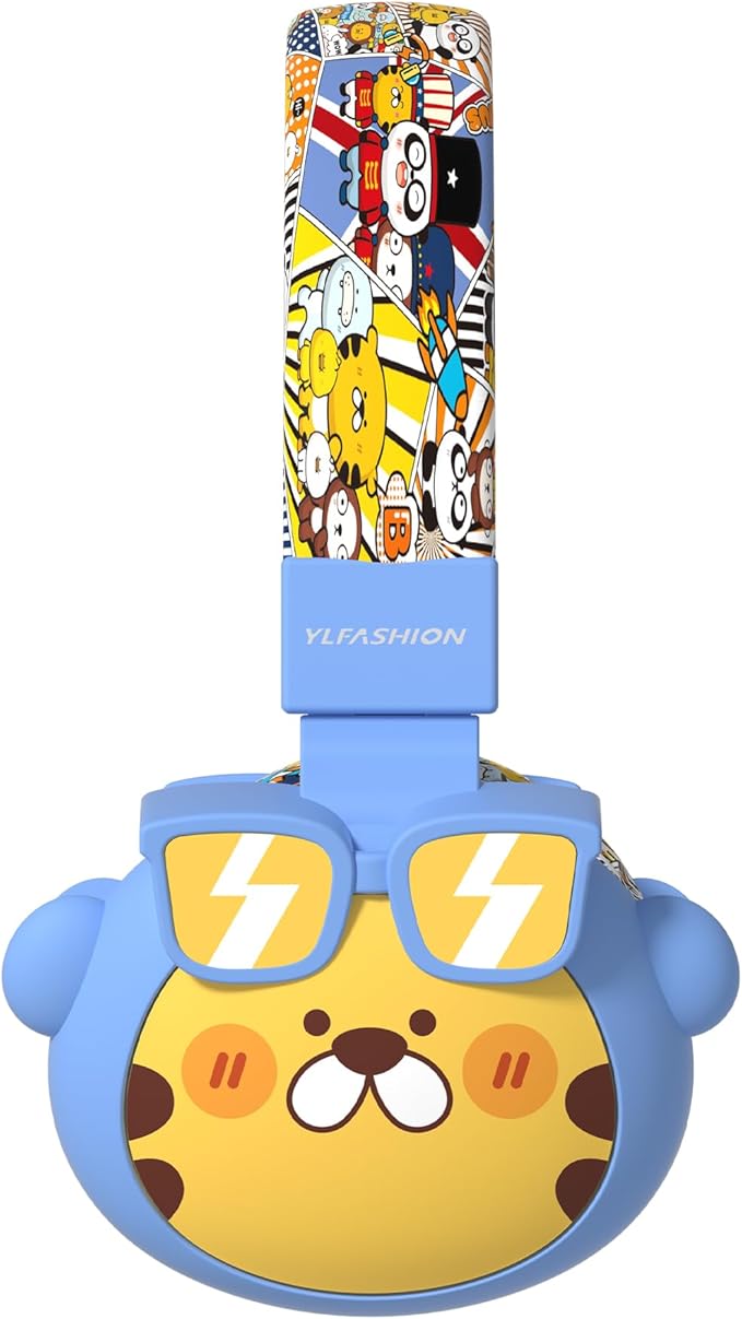 Kids Bluetooth Headphones, 85dB Volume Limit, Ultra-Soft Over-Ear, Built-in Mic, Foldable, Beerus Cartoon Animal Design, Suitable for School & Travel, FM/TF/AUX Supported