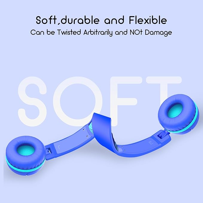 Kids Headphones, V1 Wired Stereo Foldable Tangle-Free 3.5mm Adjustable On-Ear Headphones for Kids for School/Toddlers/Childrens/Teens/Boys/Girls/Ipad/Tablet/Kindle/Phones/Travel/Plane (Blue)