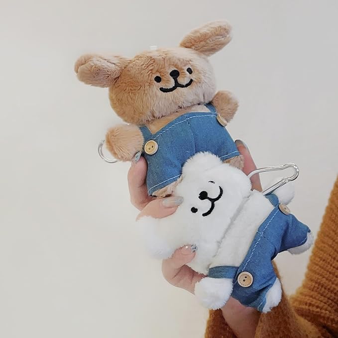 Yatchen Furry Case for AirPods 3,Funny Cute 3D Cartoon Plush Kawaii White Puppy Wearing Overalls Design Fluffy Soft Warm Cover for AirPods 3rd Generation Carrying Charging Box with Keychain Protector