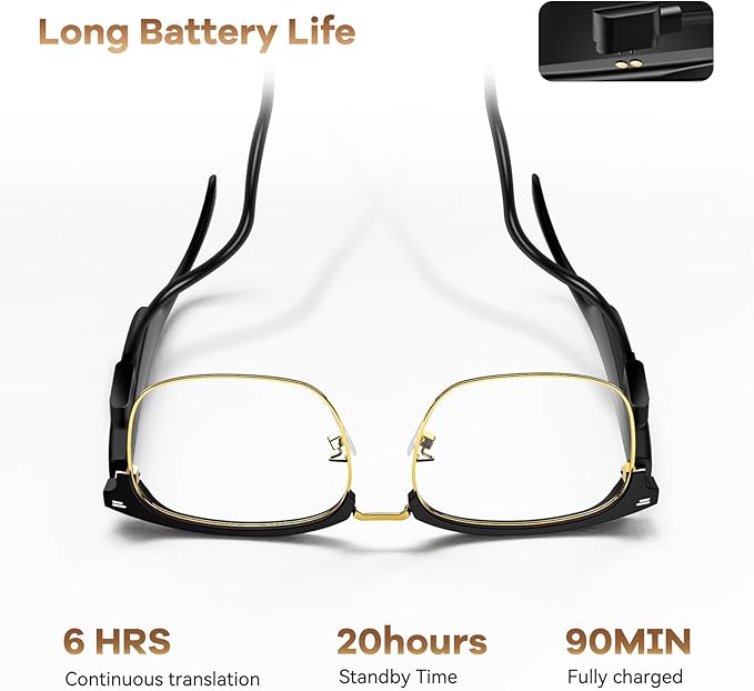 AI Translation Glasses, Wireless Bluetooth Real-Time Translation Glasses, Smart Simultaneous Interpretation Glasses, 150 Languages & Accents & 8 Offline Translation Packs