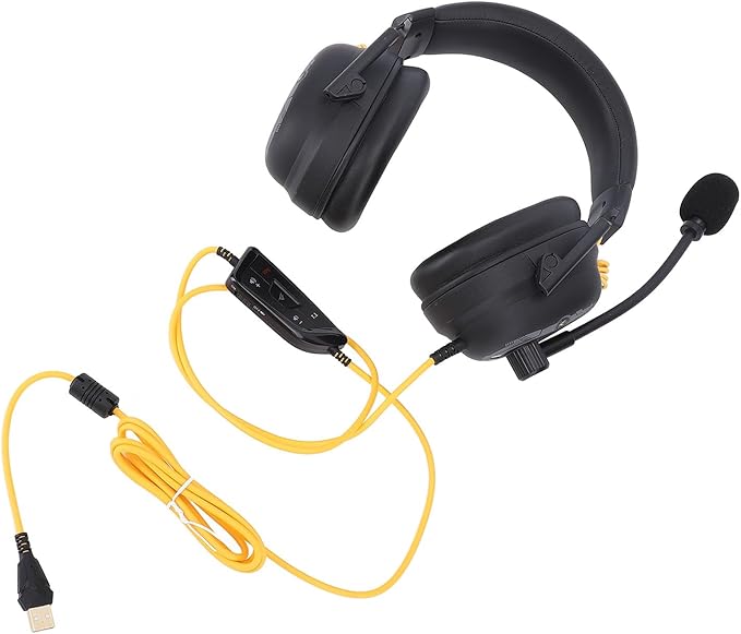 Gaming Headset, 7.1 Surround Sound AI Noise Canceling Mic USB Headset, Wired Gaming Headphones with Custom EQ Lightweight Design for PC Laptop Work Call Center (Black)