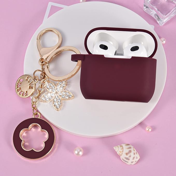 VISOOM Case for Airpods 3 Pink Airpods 3rd Cases 2021 Silicone for iPod 3 Earbuds Case Cover Women Wireless Charging Case with Accessories Girl Bling Keychain for Apple Ear Buds 3rd Generation