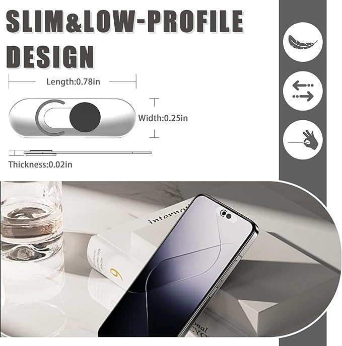 Front Camera Cover Compatible for Smartphones,Webcam Cover Compatible for Pixel/Galaxy/iPad,Protect Privacy and Security,Camera Slide Protection,2 Pack-Black
