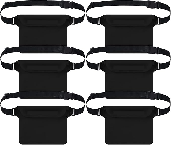 Tallew 6 Pcs Waterproof Pouch with Waist Strap Waterproof Fanny Pack Dry Bag for Phone Wallet Reusable Lightweight Belt Pouch for Beach Swimming Kayaking Boating Travel Water Activity (Black)