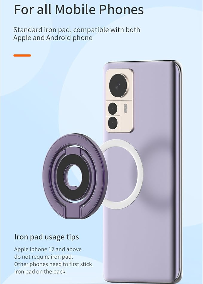 Ysnzaq for MagSafe Phone Grip, Magnetic Ring Holder Adjustable Kickstand, Dual-Sided Magnetic Stand for iPhone 17 Pro Max 16 15 14 13 12 Pro Max, Samsung, Google, 11D Black