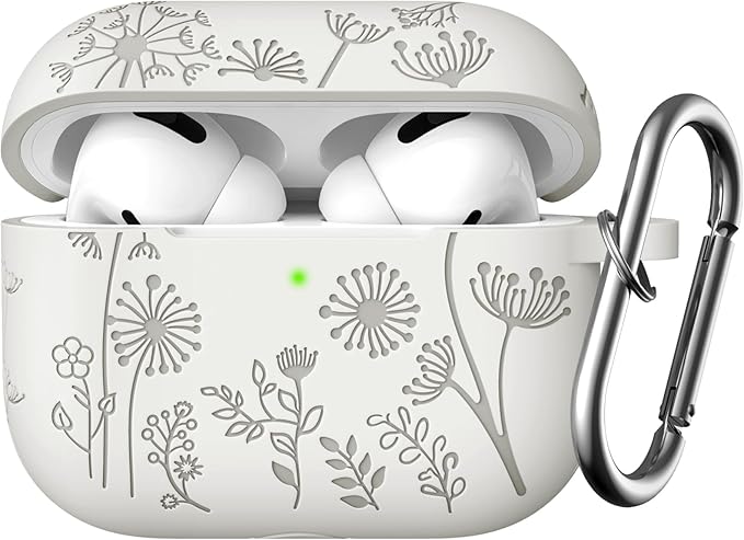 Lerobo Flower Engraved Cover for Airpods Pro Case 2nd Generation Cute, Full Protective Case Compatible with Apple AirPod Pro/Pro 2 Case USB C Soft Silicone Skin, Front LED Visible, Starlight
