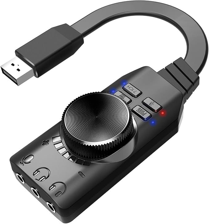 USB Sound Card with 7.1 Surround | Plug & Play for Gaming Headset, Microphone Mute Key, Compatible with Android, Switch