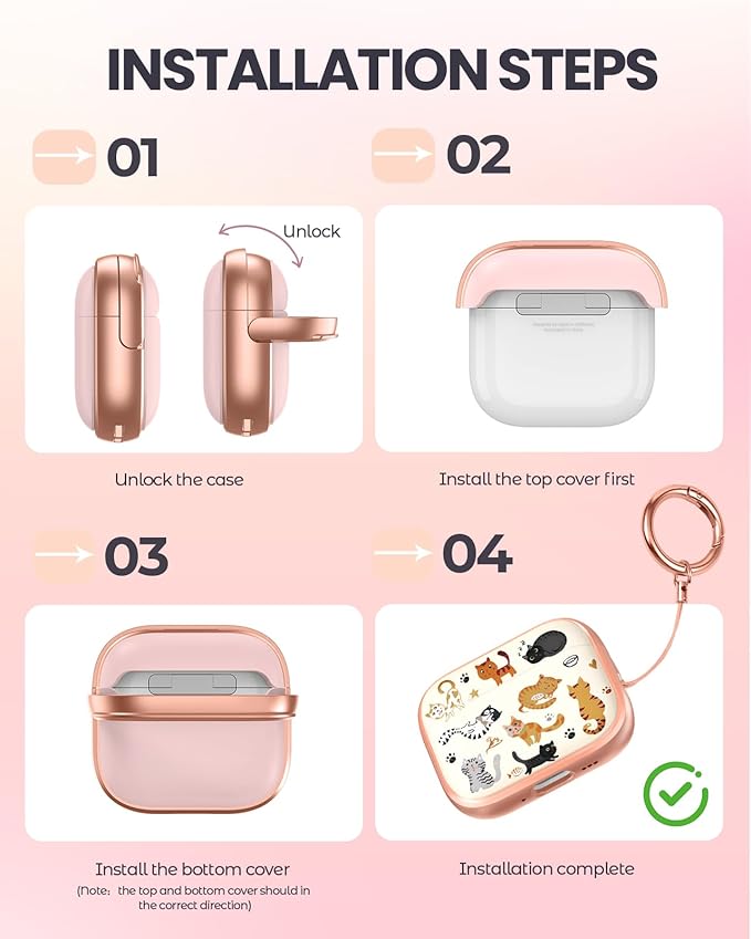 Coralogo for AirPods Pro 3 Case with Safety Lock - Cute Cartoon for Women Girls Fashion Stylish Cats Pattern Design Kawaii Girly Girlish Hard Protective Cover for AirPods Pro 3rd Generation