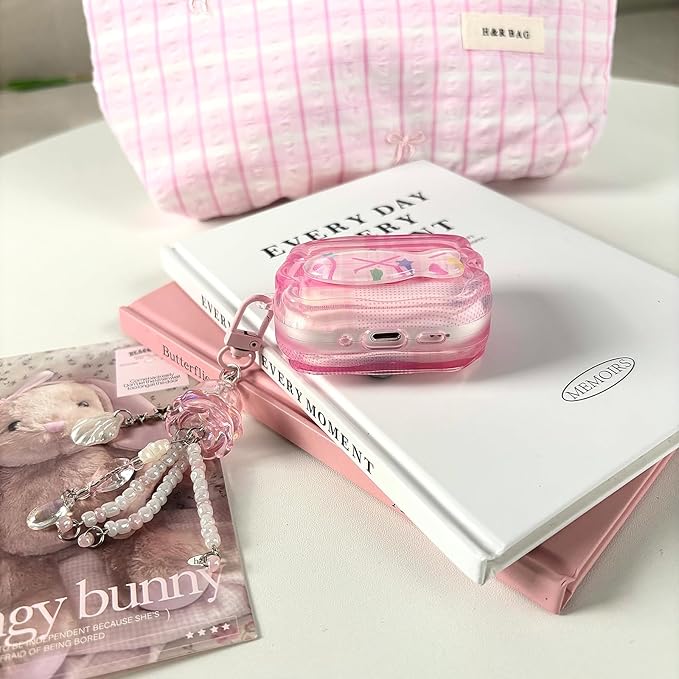 Compatible with AirPods Pro Case with Cleaner Kit, Cute Cartoon Fish Star Keychain Soft TPU Shockproof Cover for Airpods Pro 2nd/1st Generation -Pink