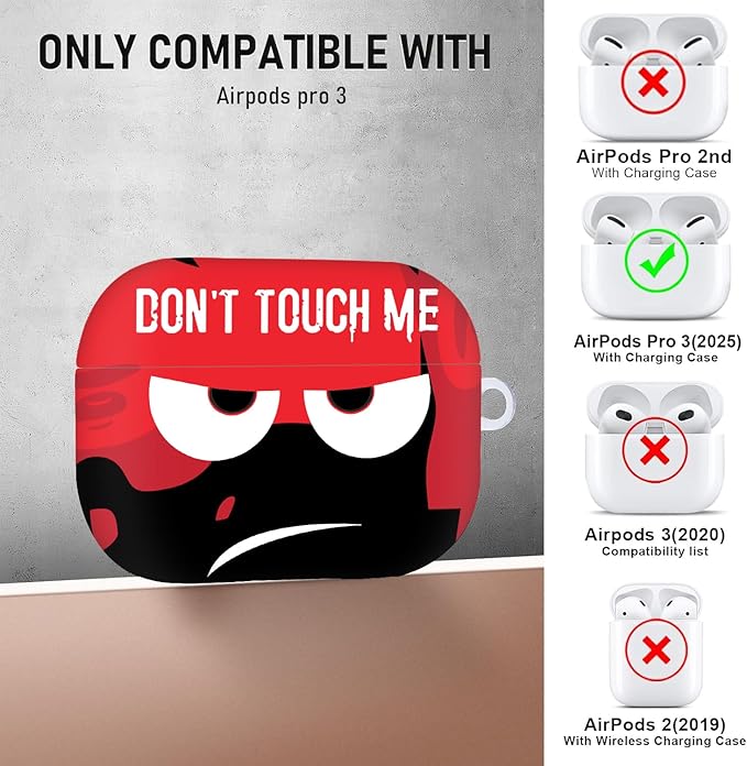 Compatible with Airpods Pro 3 Case(2025),Don't Touch Me for Airpods Pro 3rd Generation Cases Cover with Lanyard Soft Silicone Cute Shockproof Cover for Women Men,Black