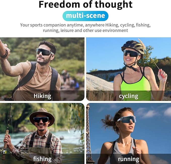 Cycling Smart Glasses for Men Women, Polarized UV Protection Smart Sunglasses, Built-in Mic & HD Open Ear Speakers, Voice Assistant, Wireless Sport Bluetooth Glasses for Running Driving Hiking