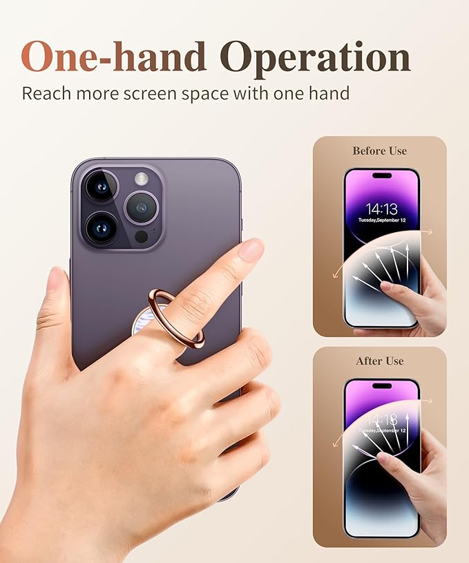 GVIEWIN Marble Cell Phone Ring Holder, Metal Kickstand Grip 360° Rotation Compatible with iPhone 17/16/15/14/Pro Max/Air/Plus Series & Galaxy S25/S24 Ultra and Other Phones (Dazzling/Purple)