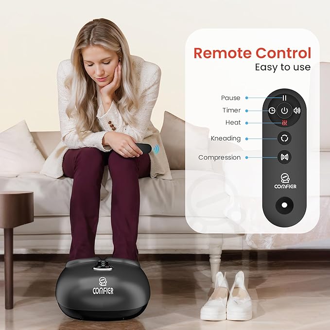 COMFIER Shiatsu Foot Massager with Heat, Kneading Rolling,Vibration, Compression,Remote Control,Foot Massage for Neuropathy,Plantar Fasciitis,Size 13“