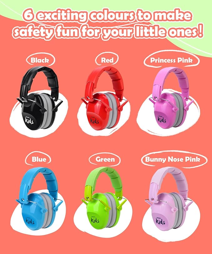 PROHEAR 032 Kids Noise Cancelling Headphones with Adjustable Headband - 25dB NRR Autism Ear Protection for Child at Mowing Studying Sleeping Racing - 2 Pack - Red and Blue